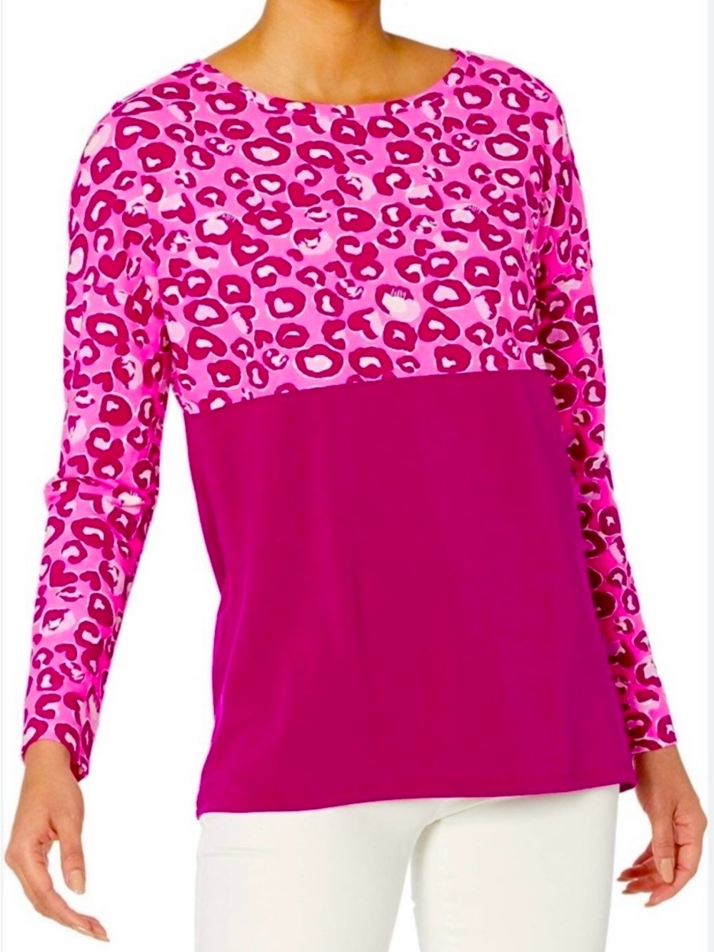 Lilly Pulitzer Pink Leopard-Print Colorblock Long Sleeve Top